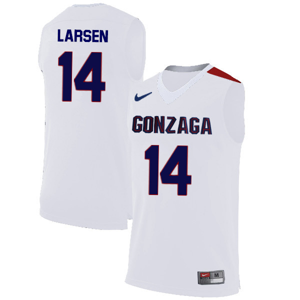Men #14 Jacob Larsen Gonzaga Bulldogs College Basketball Jerseys-White - Click Image to Close